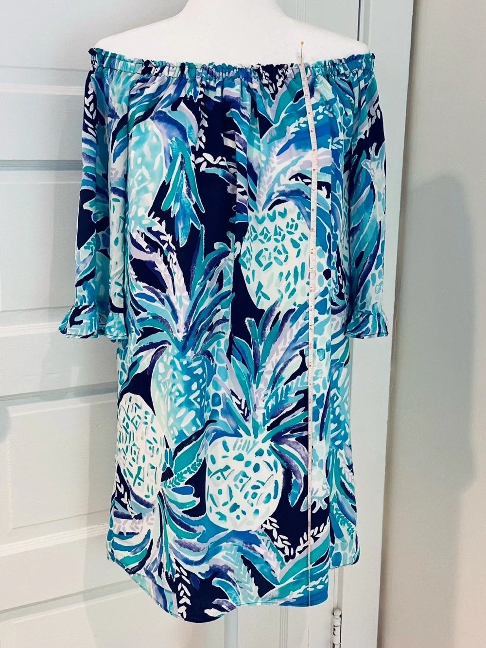 Lilly Pulitzer Off-Shoulder Lined Tropical Print Dress - Like New. - Picture 2 of 9